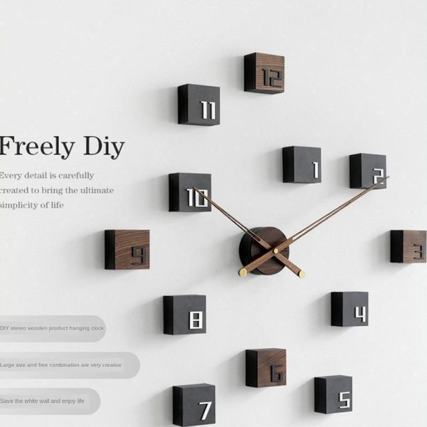 

wall clocks nordic creative diy clock wood living room silent self adhesive sticker decoration watch background gift1