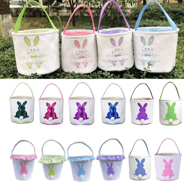 Easter Bunny Sepet DIY Tuval Tavşan Kuyruk Kova Mutlu Paskalya Partisi Dekoratif Sepetleri Yumurta Avcılık Tote Çanta 16 Tasarımlar YG896