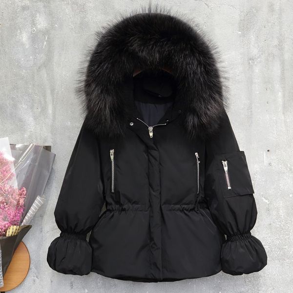 

2021 new white jacket woman duck in hoodie racoon fur collar women's winter coat down jackets parka chaqueta mujer kj524 wni4, Black