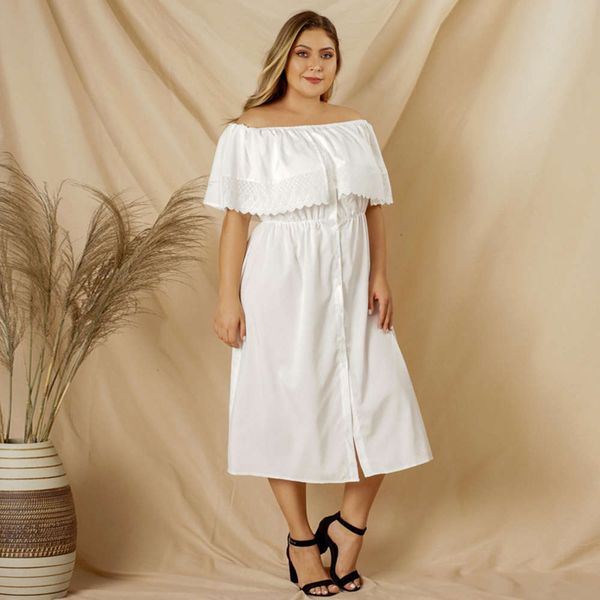 

large summer new off the shoulder collar lace stitching mid length split drs for women, Black;gray