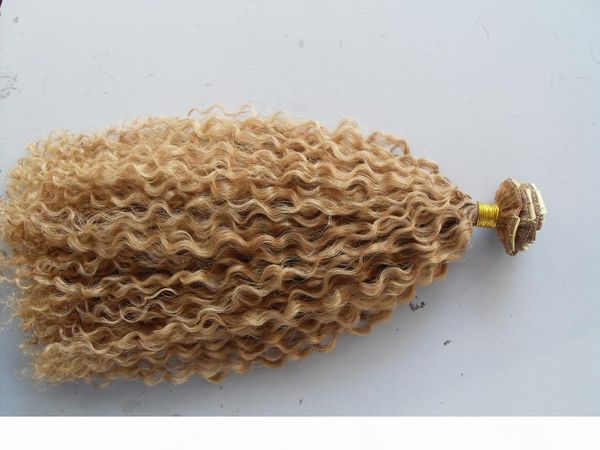 

mongolian curly hair weft clip in natural kinky curl weaves unprocessed virgin remy blonde human extensions, Black;brown