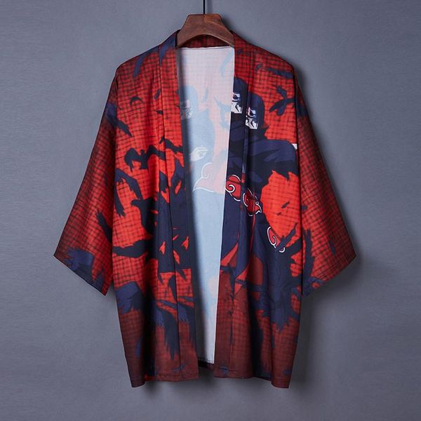 

naruto 3d print cartoon japanese kimono cardigan loose hanfu robe men women couple retro harajuku loose thin outer garment, Red