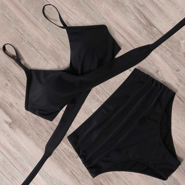 

solid swimwear women bikini beach wear rose bikini set swimsuit bandage bathing suit push up 2020 swimming suit, Black