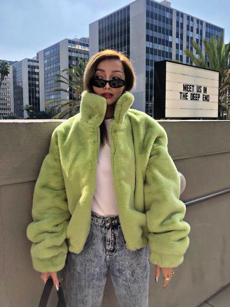 

woman's furry warm short jacket swearter for 2020 autumn winter streetwear luxury fur woman clothing harajuku kpop vintage, Black