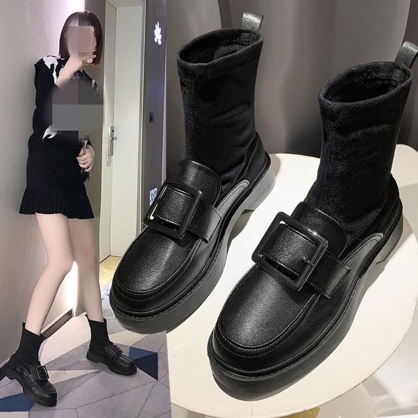 

white mid-calf boots boots-women winter footwear shoes round toe luxury designer flat heel low 2020 mid calf fashion, Black