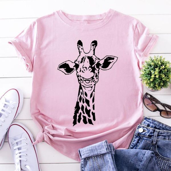 

cute giraffe print t shirt women short sleeve o neck loose tshirt women tee shirt female clothes camisetas mujer, White