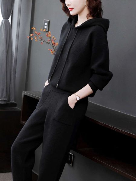 

thickened leisure sports suit women's autumn and winter new imitation mink fur sportswear warm sweater two piece set, Gray