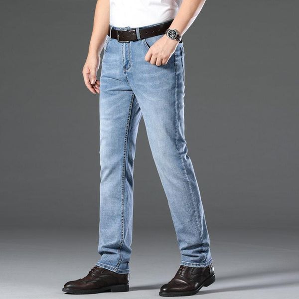 

men's jeans solid color japanese and korean pants business casual slim fit plus size, Blue