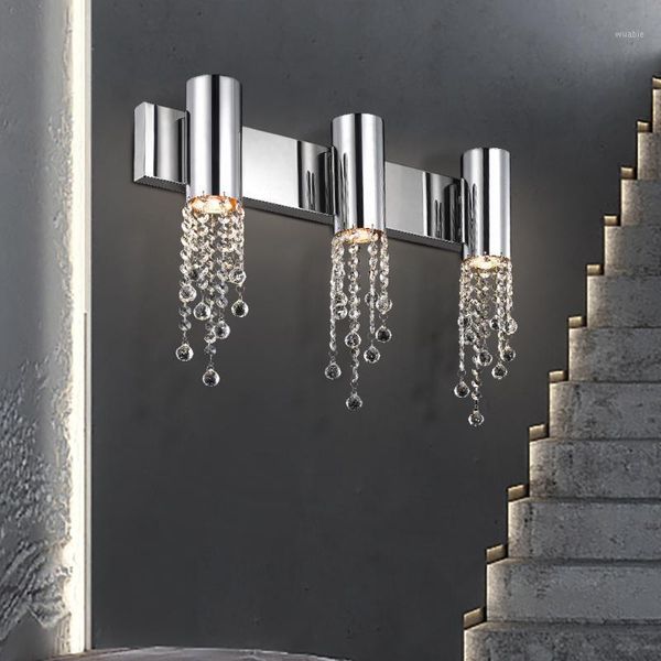 

modern staircase wall sconce light luxury bedside crystal wall lamp chrome decor led crystals light fixtures1