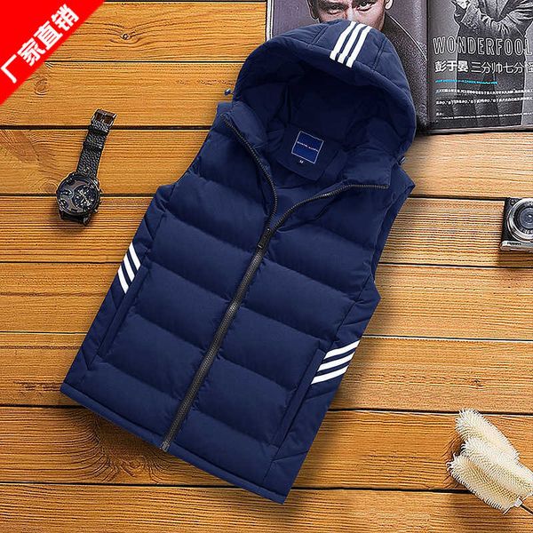 

2020 new warm vest, men's coat, hooded cotton padded jacket, fat man, leisure and slim large vest, Black;white