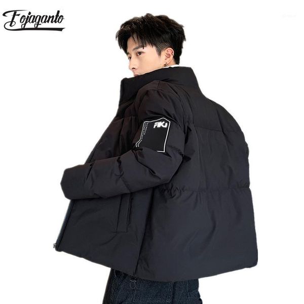 

fojaganto new men winter parka autumn winter slim warm outwear mens brand casual solid color parkas jackets1, Black