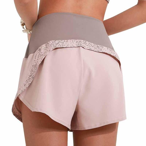 

high waist workout yoga shorts women 2 in 1 running shorts reflective quick drying gym fitness sport with inner pocket, White;red