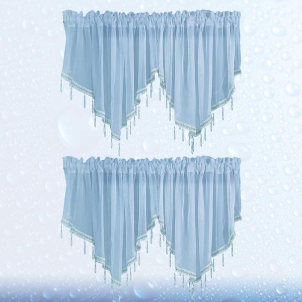 

curtain & drapes 2pcs color window gauze short crystal for home el restaurant (sky-blue)