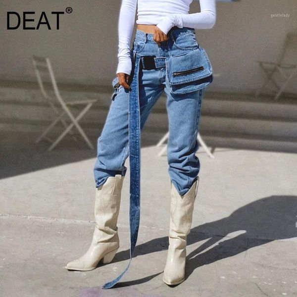 

women's jeans [deat] 2021 spring fast delivery women denim high street pocket waist bag niche personality thin ap2581, Blue