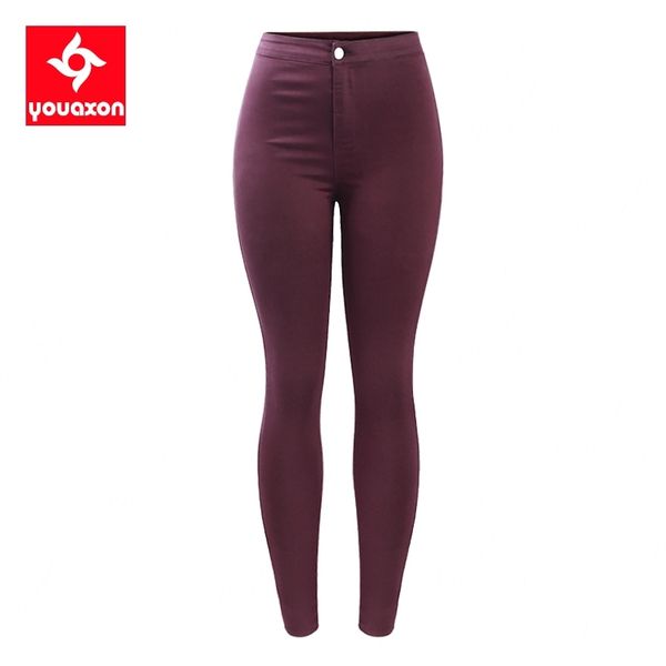 

2035 youaxon high waisted burgundy elastic denim jean women`s pants trousers skinny pencil woman jeans femme 201109, Blue