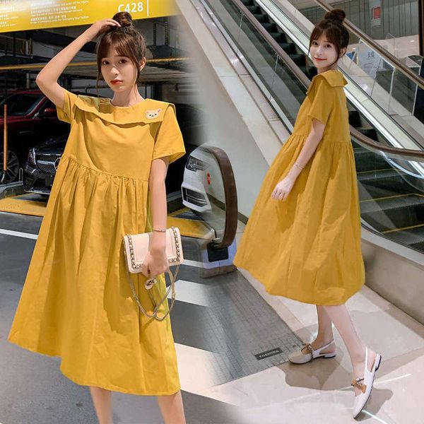 

summer new loose fashion versatile 2020 medium length embroidered maternity dress, Black;gray