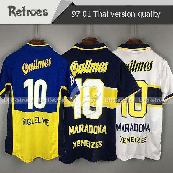 

1997 98 retro classic boca juniors 2001 boca junior retro soccer jersey #10 roman #9 palermo diego maradona riquelme football shirt, Black;yellow
