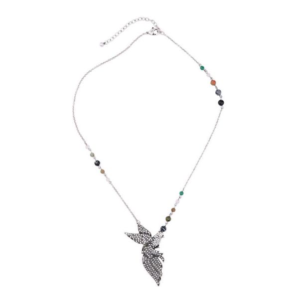 

antique silver color big bird pendant necklace asymmetric acrylic beads vintage rhinestone necklace jewelry