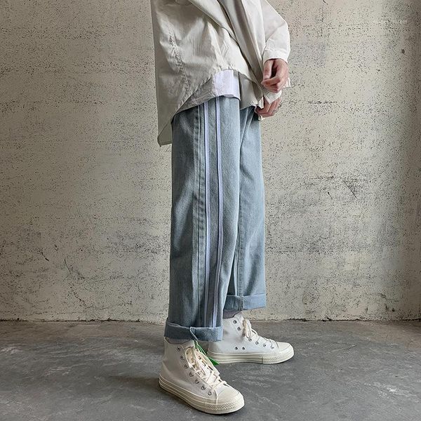 

men's jeans ins tide brand retro nine-point men's korean version of the autumn straight loose young people trend casual wide-leg p, Blue