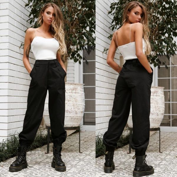 

meihuida waist pants camouflage loose joggers women army harem camo pants streetwear punk black cargo pants women capris trouser 201109, Black;white