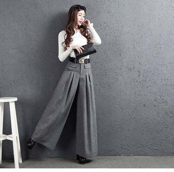 

palazzo pants autumn winter new south korea cloth wide-legged height straight pants gray women wool leg pants, Black;white