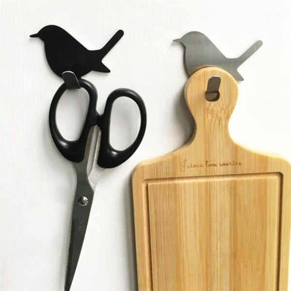 

cute bird shaped self adhesive wall door hook stainless steel coat hat hanger bag keys sticky storage holder decorative 2pcs/set1