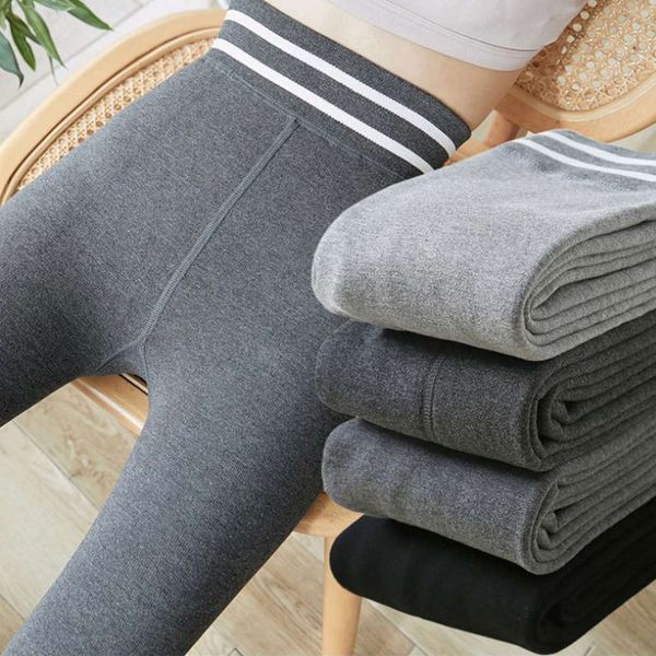 

autumn and winter high waisted women's plush and thickened solid color underpants, wear warm body shaping yoga pants, grey one-piece pa, Black