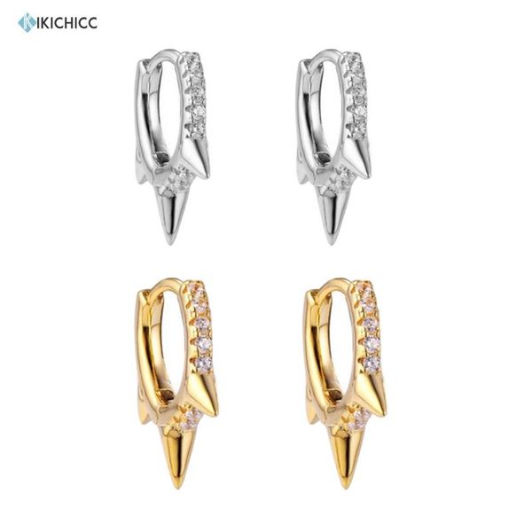 

hoop & huggie kikichicc 925 sterling silver spike huggies 7.5mm mini hoops loop circle round women luxury crystal cz wedding jewelry, Golden;silver