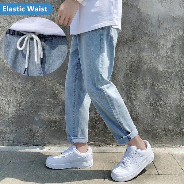 

elastic pants men streetwear blue jeans 2021 men jeans korean fashions harem pants male denim pants oversize q1216
