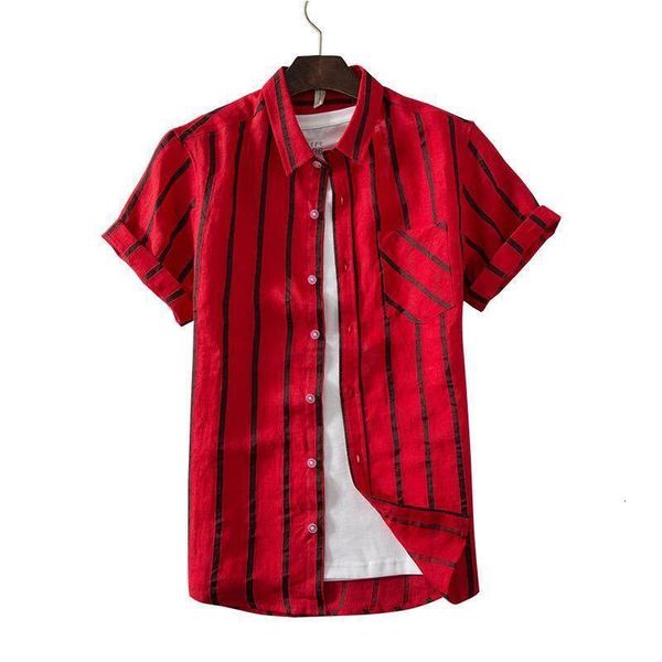 

5 color linen casual shirt men 2020 summer new style fashion flax slim fit short sleeve striped shirt male brand clothes, White;black