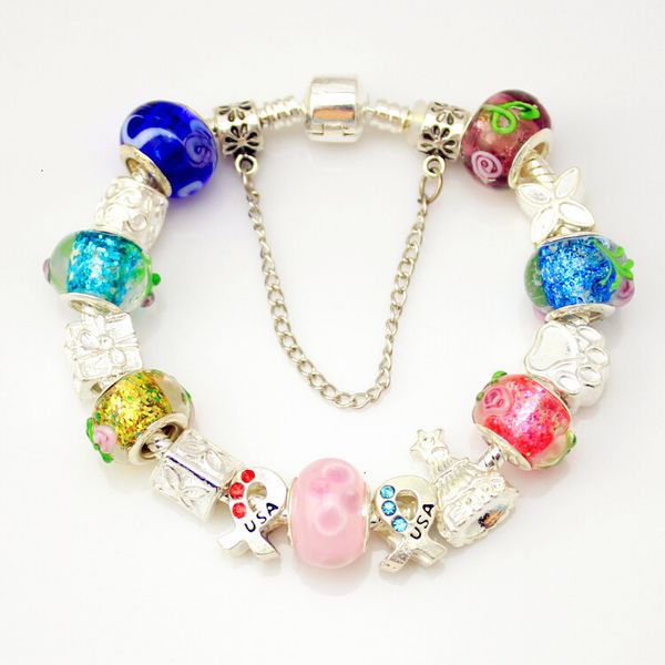 

beads day glass gifts bracelet colorful valentine's silver 925 plated charms fits pandora european murano style jewelry