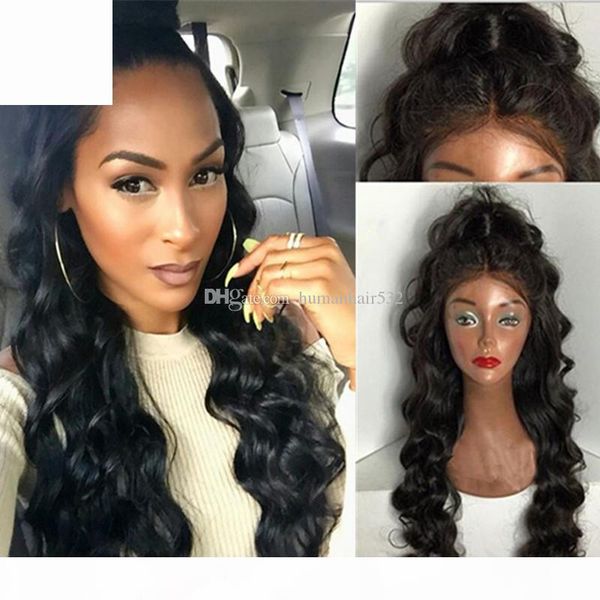 

glueless full lace wigs brazilian virgin hair body wave lace front human hair wig women black wigs for sale gluleless lace wig, Black;brown