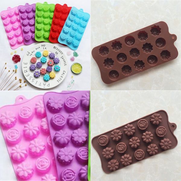 

silica gel chocolates moulds 15 hole position multi colors silicone molds lifelike flower ice lattice die 1 6xg l1