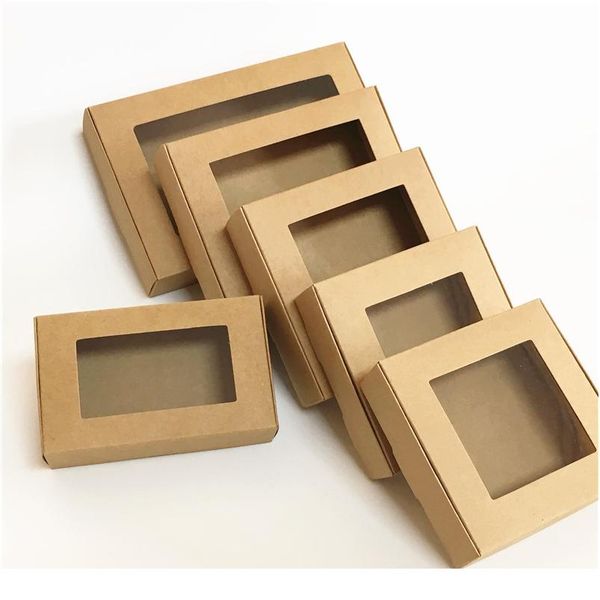 

30pcs blank kraft paper gift box with window handmade soap box jewelry cookies gift candy box wedding gift party de bbyhsl