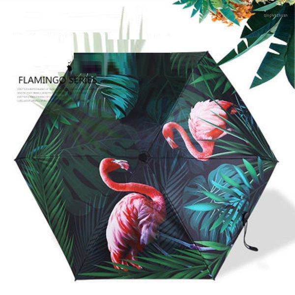 

new style flamingo black coating sunscreen sunny umbrella rain woman three-folding 2020 female princess parasol gift1