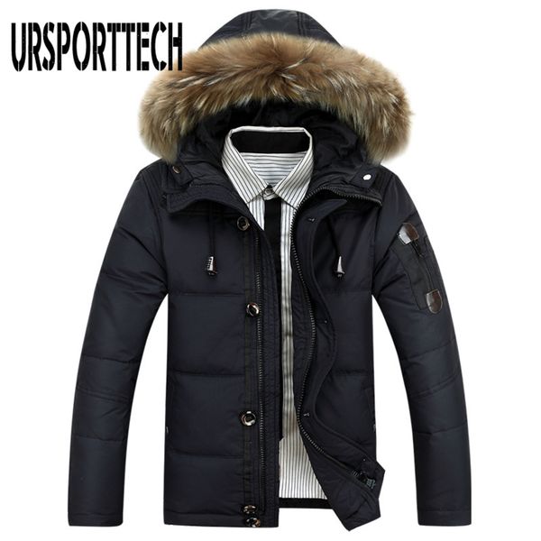 

2019 new brand winter big size 3xl 4xl real fur collar hooded white duck jacket thick down jackets men warm coat, Black
