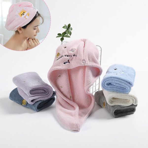 

beanie/skull caps classic velevt hair drying cap dry embroidery absorbent hat shower towel, Blue;gray