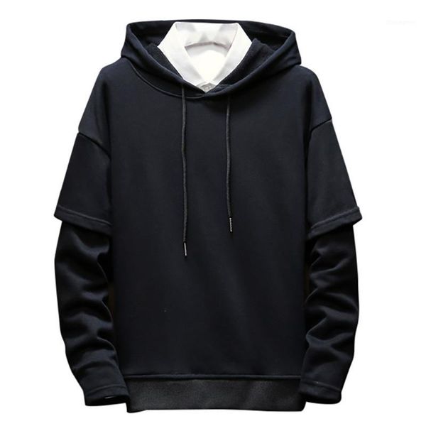 

2019 autumn fashion patchwork sweatshirt men casual solid hoodies hip hop hooded man sweatshirts sudaderas hombre streetwear1, Black