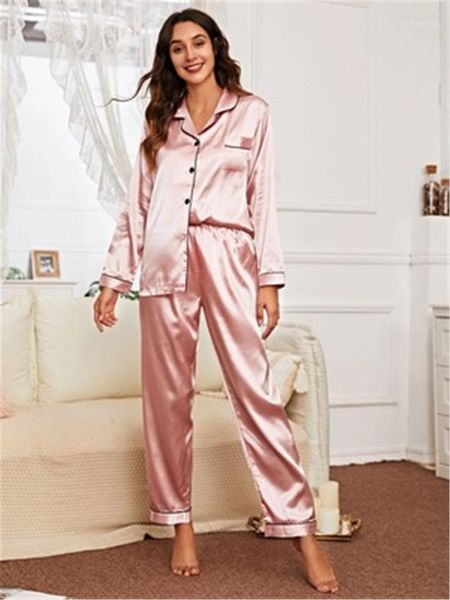 

casual home clothes womens solid color sleepwear fashion trend large size long sleeve cardigan pants 2pcs sets pajamas female spring, Black;red