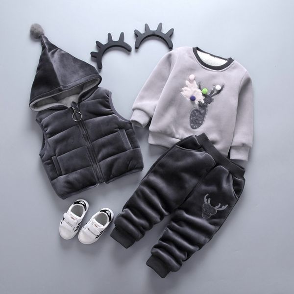 

children's clothing sets winter baby girl clothes suit for toddler autumn warm hooded 3pcs vest long sleeves + pants 1-3 year y200901, White