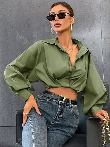 

drop shoulder crop blouse n3u3#, White