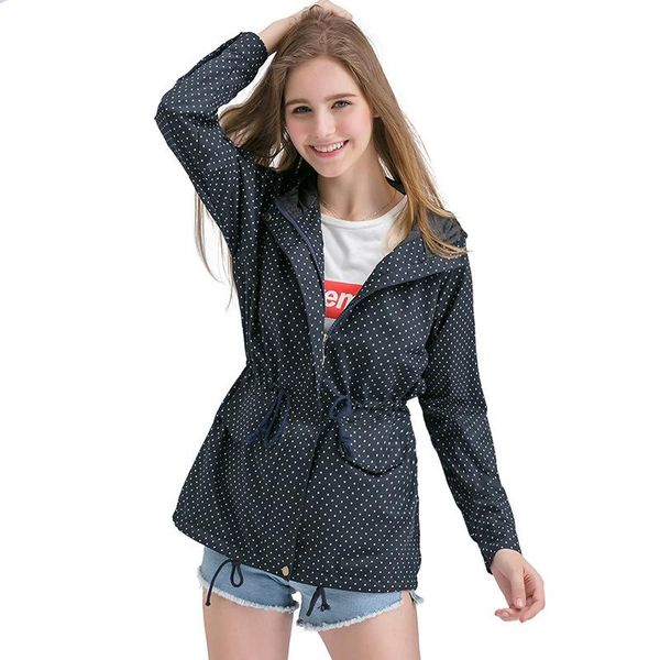 

2020 autumn winter women cute trench coats female polka dots hooded trench abrigos chaquetas fashion windbreakers plus size w49, Tan;black