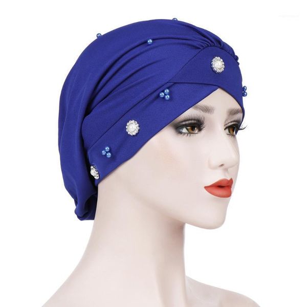 

SAGACE Hat Women Solid Beading India Hat Muslim Ruffle Cancer Chemo Beanie Turban Wrap Cap Ladies Casual Comfortable Grls Cap1, Blue;gray