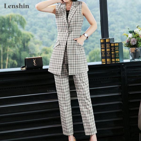 

lenshin 2 piece set plaid pant suit women sleeveless soft and comfortable vest and pant office lady business formal wear1, Black;white