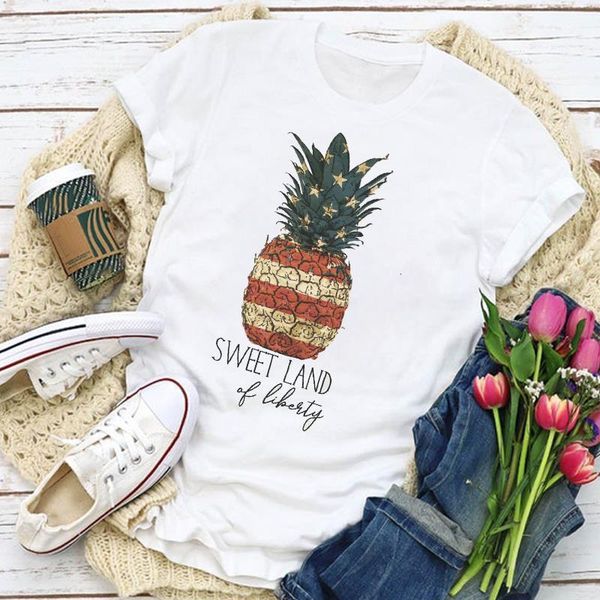 

women graphic usa flag american patriotic pineapple cute summer t-shirt lady womens clothing clothes tee female t shirt, White