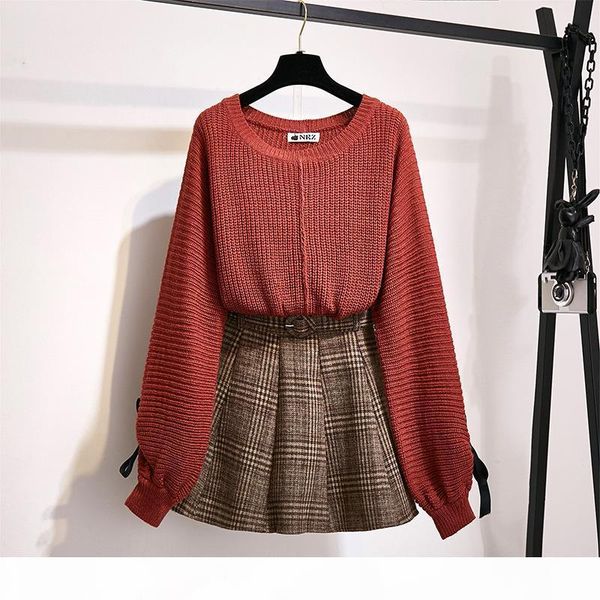 

ichoix women 2 piece set knitted and skirt set korean style student casual two piece outfits fall winter clothing 2020, White
