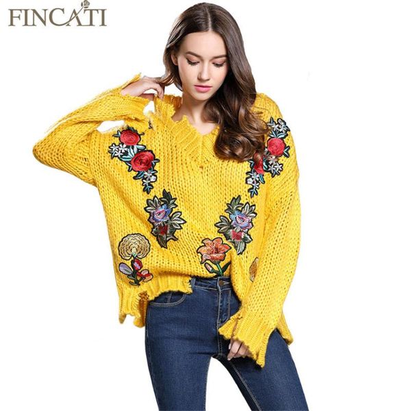 

women's sweaters women sweater 2021 knitting shirt v neck furs floral embroidery loose distressed knitwear pullover pulls femme, White;black