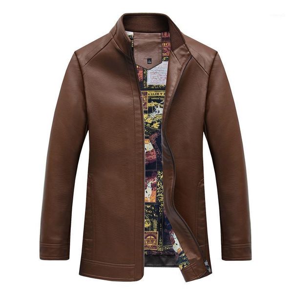 

2020 new fashion autumn male leather jacket plus size 3xl black brown mens stand collar coats leather biker jackets1