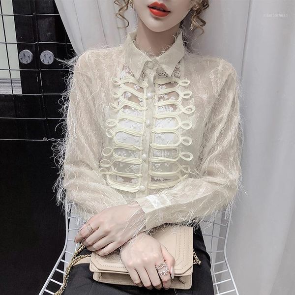 

coigarsam chiffon shirt womens new spring patchwork loose tassel women shirts white black apricot 69351