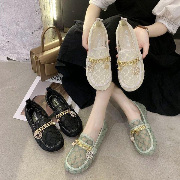 

casual mesh (air mesh) fashion mesh shoes slip-on chain cover heel square heel low (1cm-3cm) four-leaf clover non-slip sandals1, Black